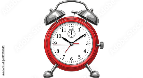 Vintage red alarm clock with silver bells on white background