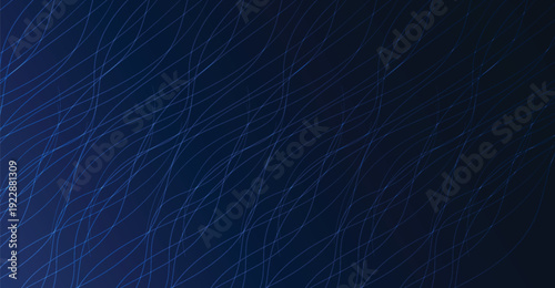 Abstract dark blue background with glowing light trails and chaotic intersecting lines for modern design