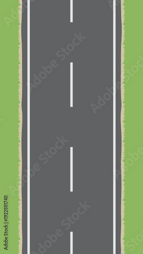 草原の中を走る道路を真上から見たイラスト素材_シームレス_16:9