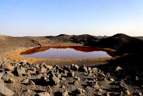 The red lake of Galyloma at sunset, Ethiopia