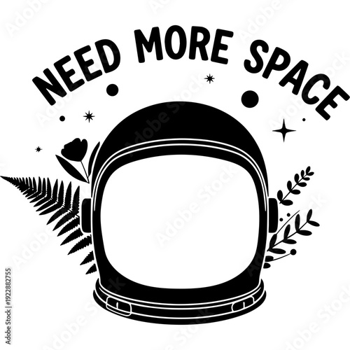 A whimsical depiction of a fern and astronaut emphasizing the need for more space exploration. Vector
