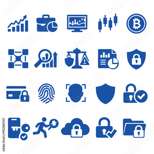 Collection of various security and finance related icons