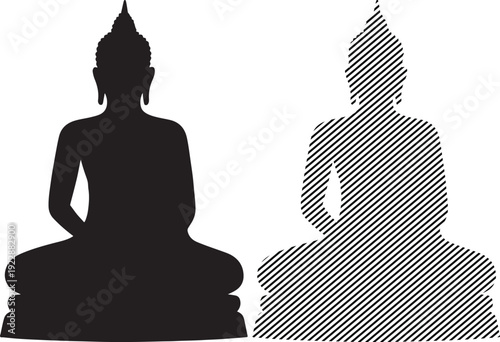 Buddha Silhouette and Line Art Isolated on White Background