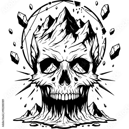 Ancient skull with mystical aura and eerie cosmic elements surrounding it Vector