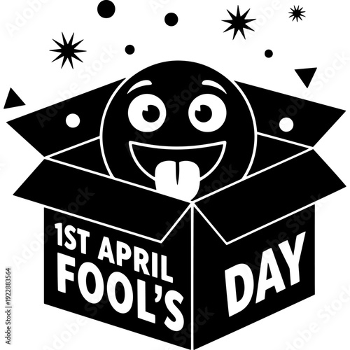 A playful illustration celebrating the first april fool's day with a surprised character in a box Vector