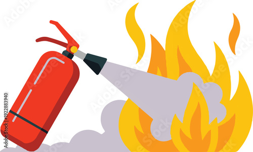 Flat vector illustration red fire extinguisher icon on white background. Fire safety.