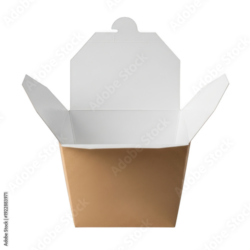 A brown cardboard takeout container with a white lid
