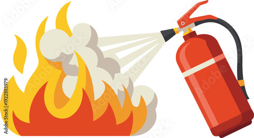 Flat vector illustration red fire extinguisher icon on white background. Fire safety.
