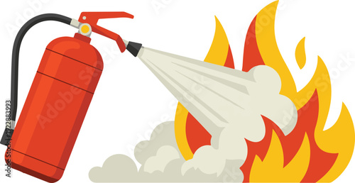 Flat vector illustration red fire extinguisher icon on white background. Fire safety.