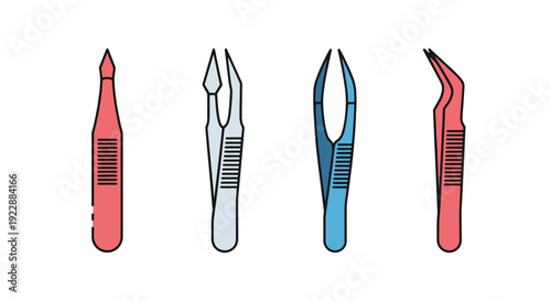 Stamp Tweezers Line abstract clean color vector