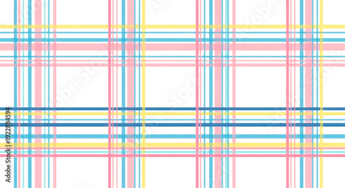 Colorful pastel plaid pattern with overlapping lines on white