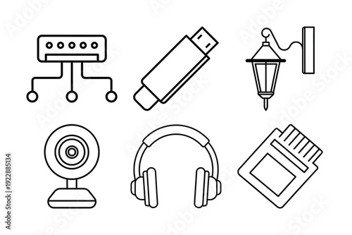 Minimalist Technology and Home Electronics Line Art Icon Set - Scalable and Editable Vector Illustration
