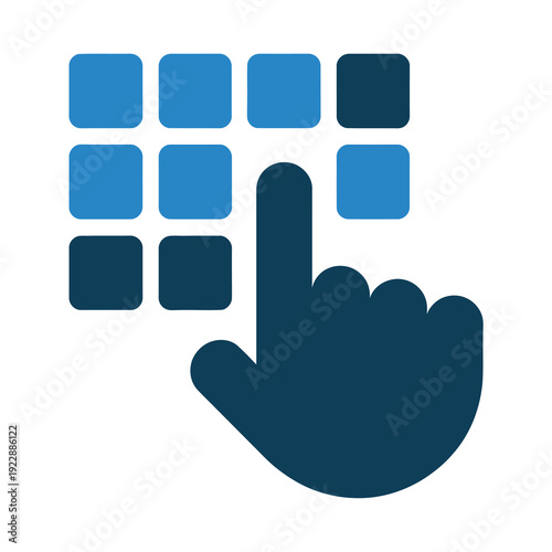 Vector illustration of a hand pressing a blue keypad on a digital screen
