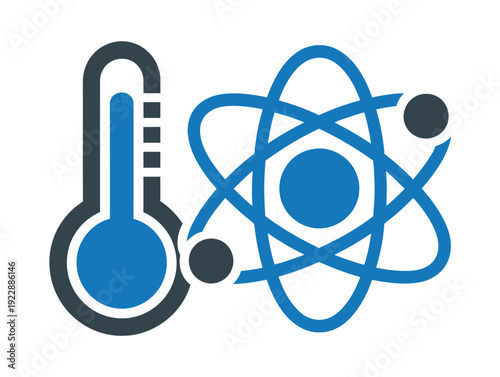 Vector graphic showing a thermometer and atomic structure symbolizing science and physics