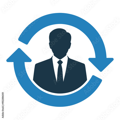 Vector illustration of a man in a suit encircled by rotating arrows