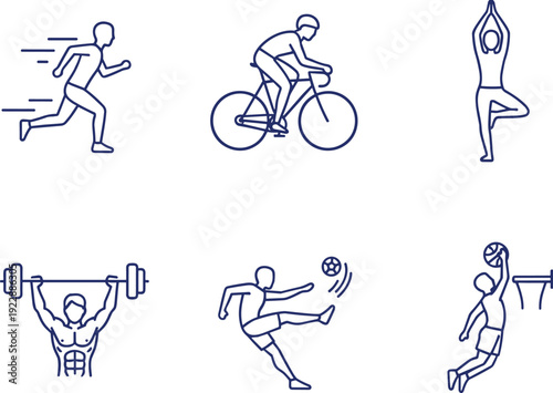 Outline Sports Icons Set – Running, Cycling, Yoga, Weightlifting, Soccer and Basketball Line Vector

50 Keywords: