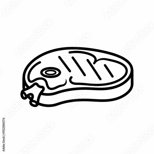 A line-art illustration of a delicious grilled steak, with char marks and a bone, ready to be served.