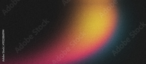 Vibrant gradient of magenta pink yellow bright glowing light on black background with grain noise texture, creating a modern, dynamic, and energetic visual effect for digital designs.