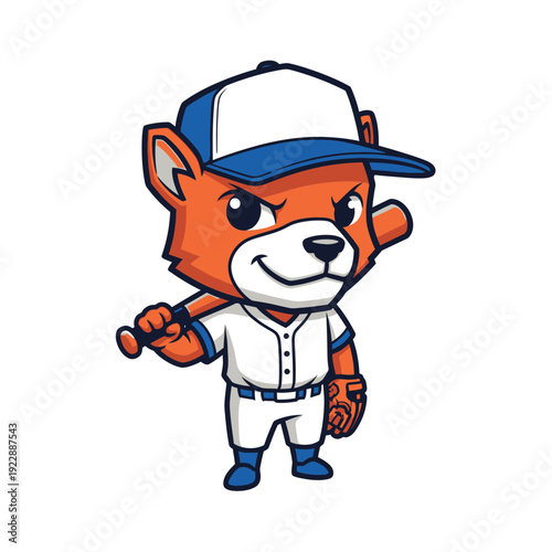 Tableau sur toile Cartoon Fox Baseball Player Holding Bat Ready to Play.
