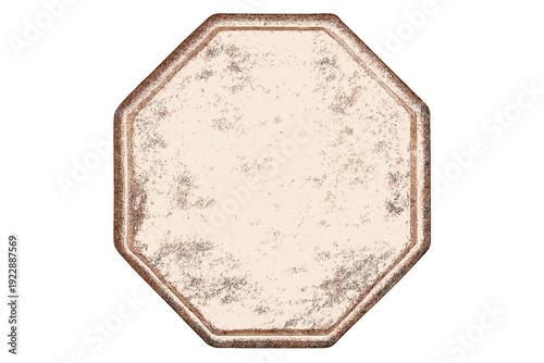 A blank octagonal plaque featuring a weathered bronze border and a textured cream-colored center. The object is isolated against a plain black background for design use.