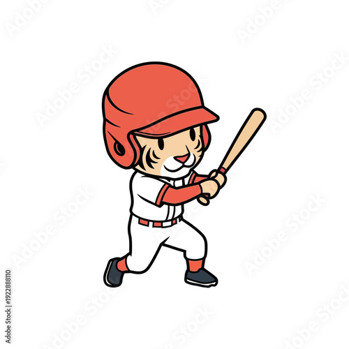 Cute Tiger Baseball Player Cartoon Character.