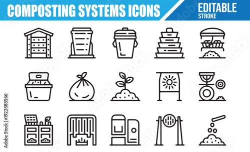 Line art icons for organic waste recycling and composting.