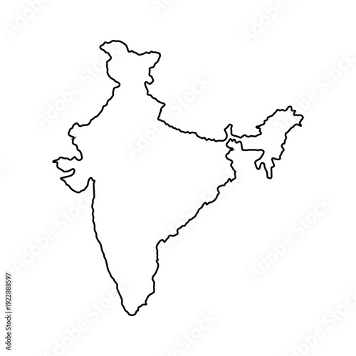 Outline map of India featuring its geographical borders and shape, an iconic representation of the country's national territory
