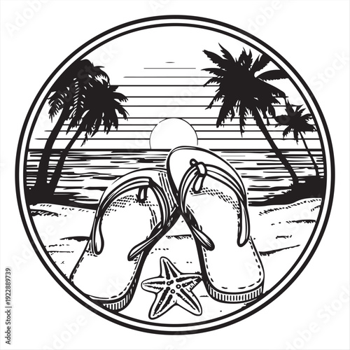Tropical Beach Sunset with Flip-Flops and Starfish