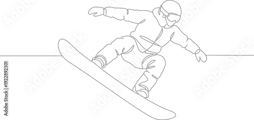 Minimalist Continuous Line Drawing of Snowboarder Performing Jump Sport Illustration