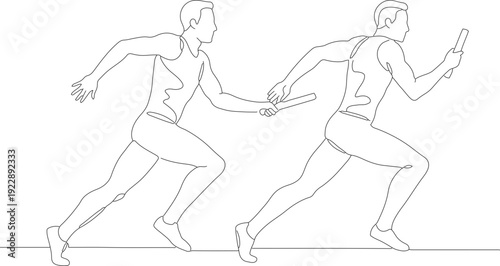Minimalist Line Art Runner Passing Baton Relay Sport Illustration