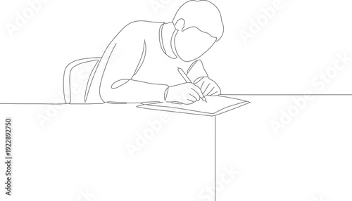 Continuous Line Drawing of Person Writing at a Desk Illustration