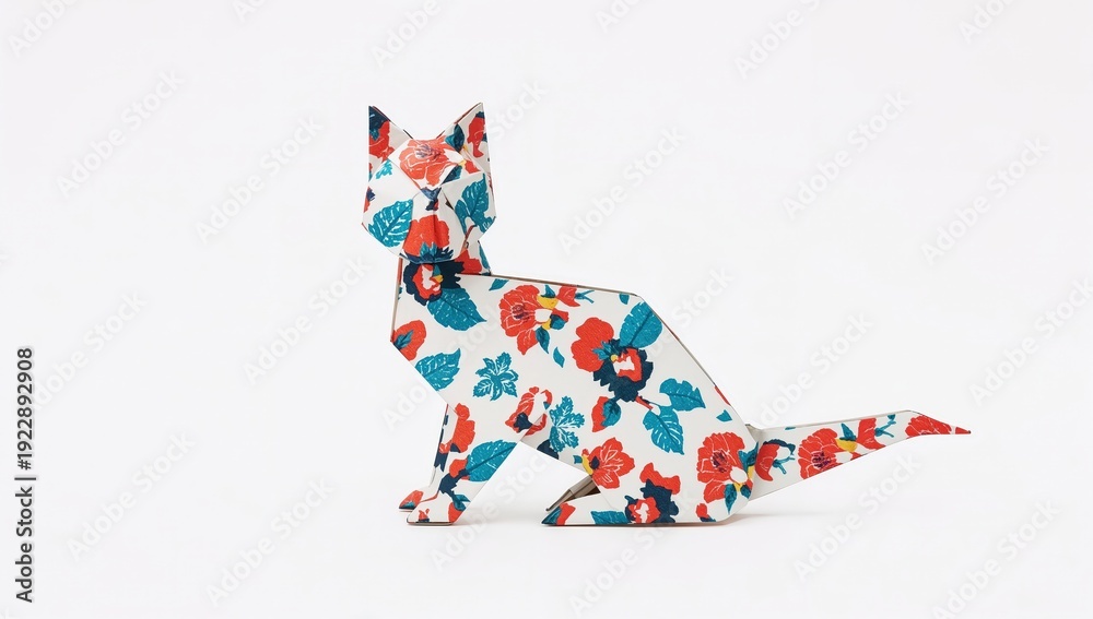 Obraz premium Floral cat origami artwork celebrating international cat day and cultural artistic traditions