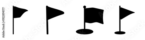 Golf flagstick icons set in various positions vector illustration