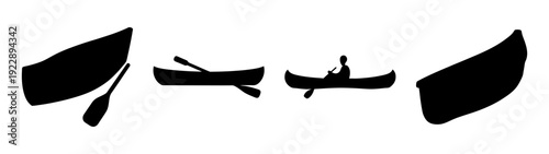 Canoe and paddles on calm water flat design vector illustration