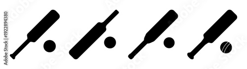 Set of cricket bat and ball flat design vector illustration isolated on white background