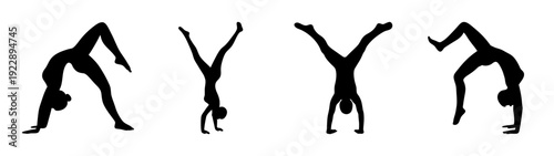 Gymnast Performing Various Handstands and Cartwheels in Flat Design vector illustration