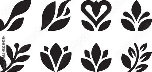 Set of 8 leaf icons vector