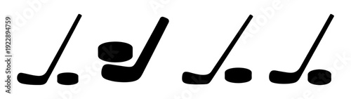 Hockey stick and puck in motion flat design vector illustration