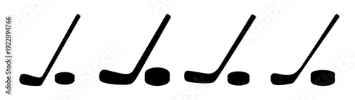 Hockey stick and puck set in flat design vector illustration