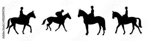 Four horse riders galloping in silhouette flat design vector illustration