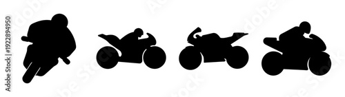 Motorcycle racer silhouette speed action flat design vector illustration black white