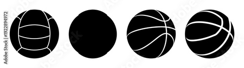 Basketball icons set in various stages of design, flat design vector illustration