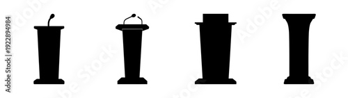 Set of black podium silhouettes in various designs flat design vector illustration