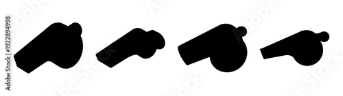 Black referee whistles set isolated flat design vector illustration scalable graphic