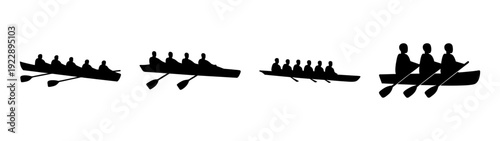 Rowing Team Silhouettes in Action on White Background vector illustration
