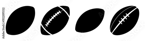 Rugby Balls Set Silhouette Vector Illustration