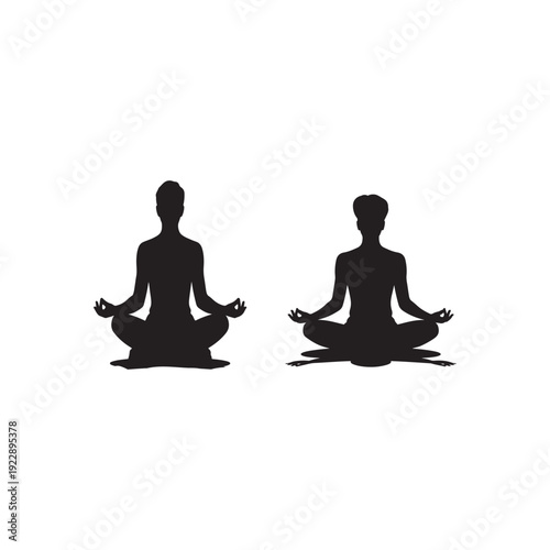 Silhouetted Figures Meditating in Lotus Pose Against White Background