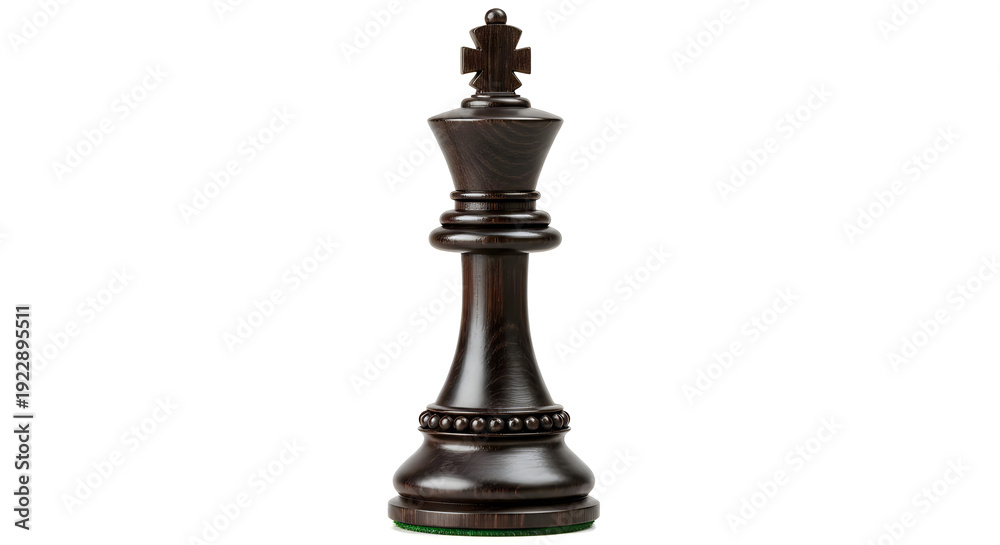Fototapeta premium Black chess queen piece standing upright isolated on transparent background high resolution png cutout