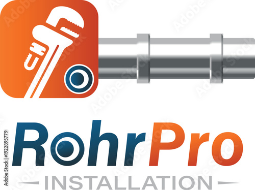 Professionelles Logo für Rohrbau und Installationsservice mit Rohrsymbol und Rohrzange – Vektor, Illustration