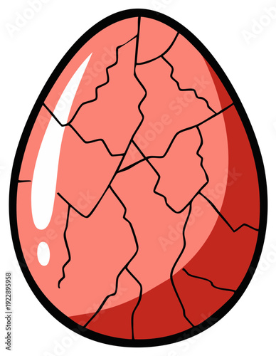 Cracked Red Dragon Egg with Shiny Surface and Outline Illustration